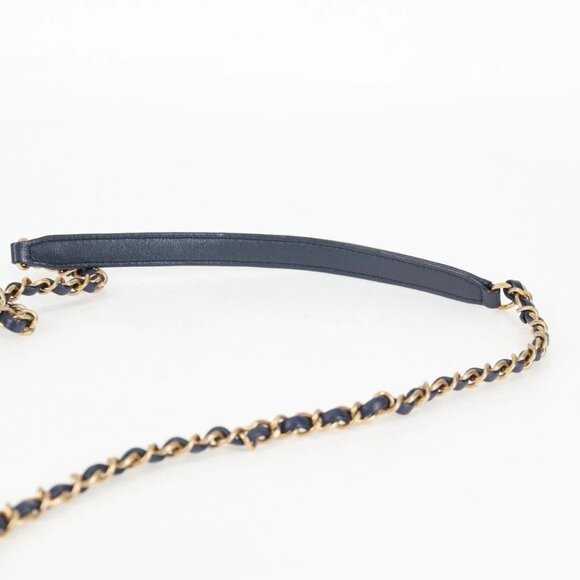 CHANEL Matelasse Chain Shoulder Bag Lamb Skin Navy CC Auth 132881M - Picture 9 of 16
